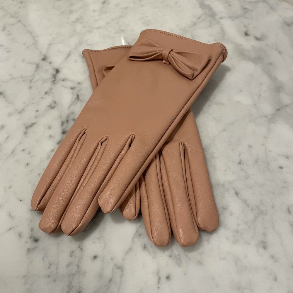 Call It Spring Nude Faux Leather Gloves with Bow